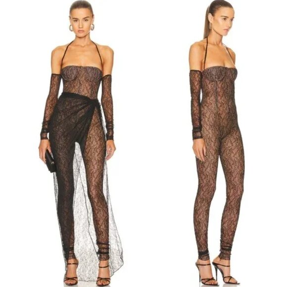 LaQuan Smith Sheer Lace Halterneck Jumpsuit NWT - Picture 2 of 11